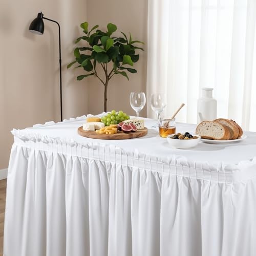 8 Pcs White Table Skirts and Stain Proof Table Cloths 168 x 29 Rectangle