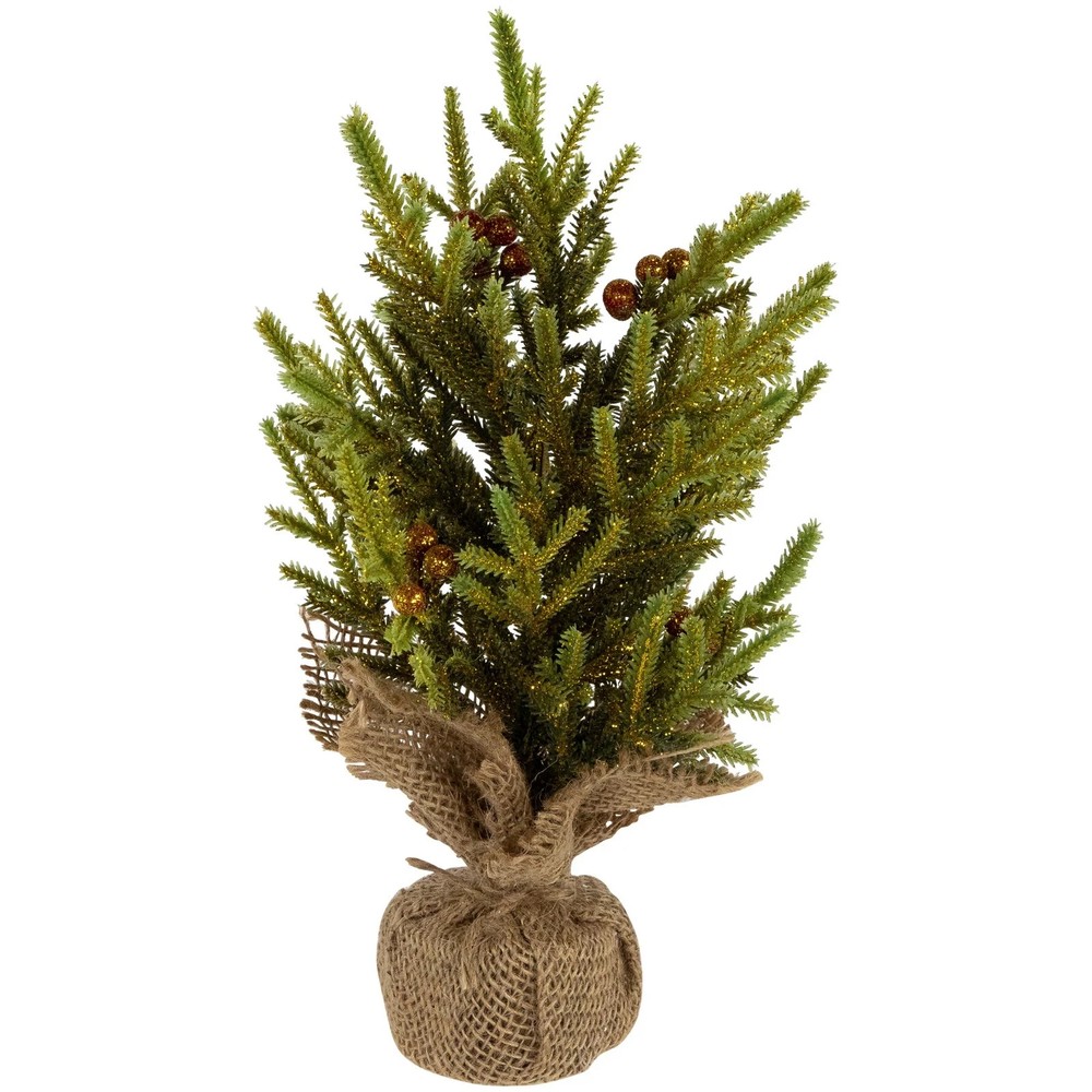 Northlight Mini Pine Berries Artificial Christmas Tree Burlap Base - 12" - Unlit
