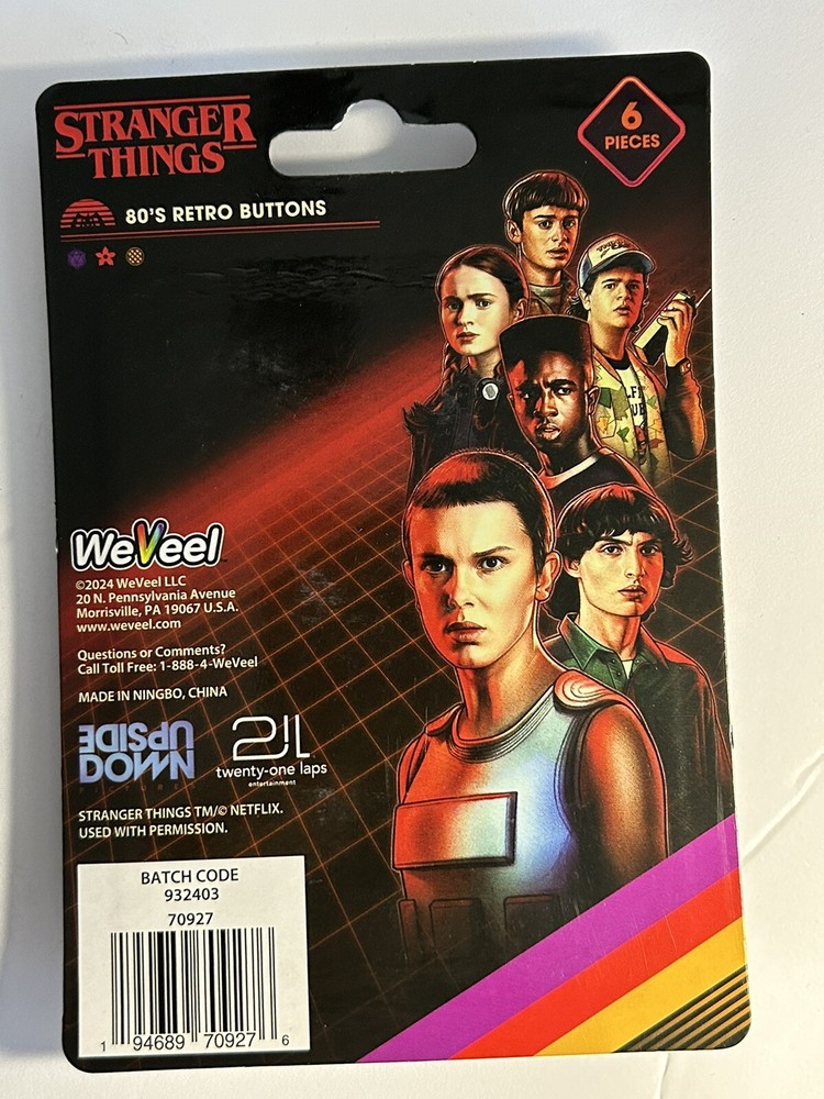 Stranger Things 6 Piece Button Set - 80’s RETRO NETFLIX