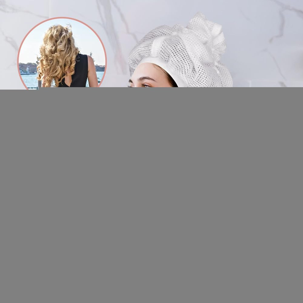 EMVANV Adjustable Net Plopping Cap for Quick Drying Curly Hair (White)