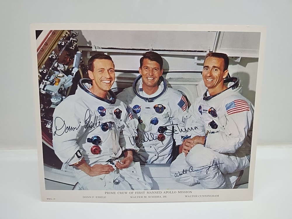 NASA APOLLO CREW LITHOGRAPH SIGNED By  Eisele Schirra Cunningham  Autographed