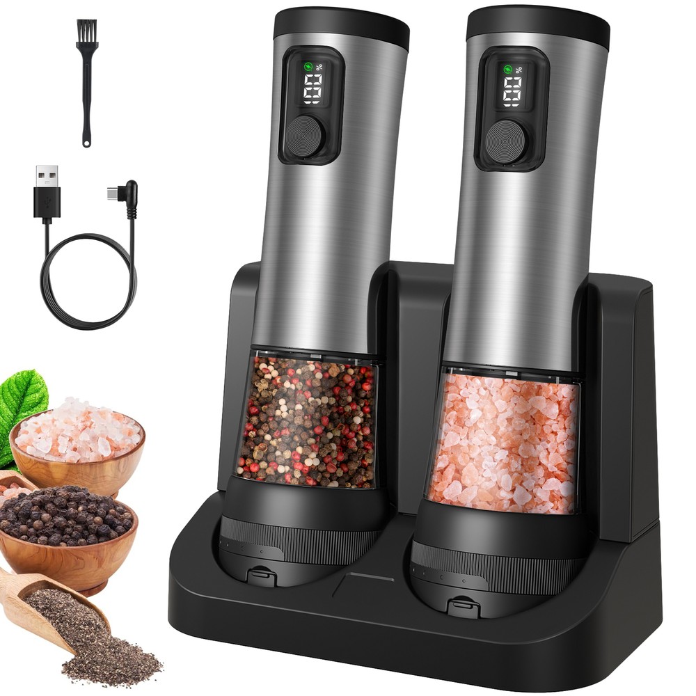 Electric Salt and Pepper Grinder Set, 2-Speed Setting, w/USB Charging Base,100ml