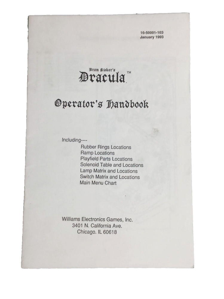 Dracula Pinball Operator Handbook