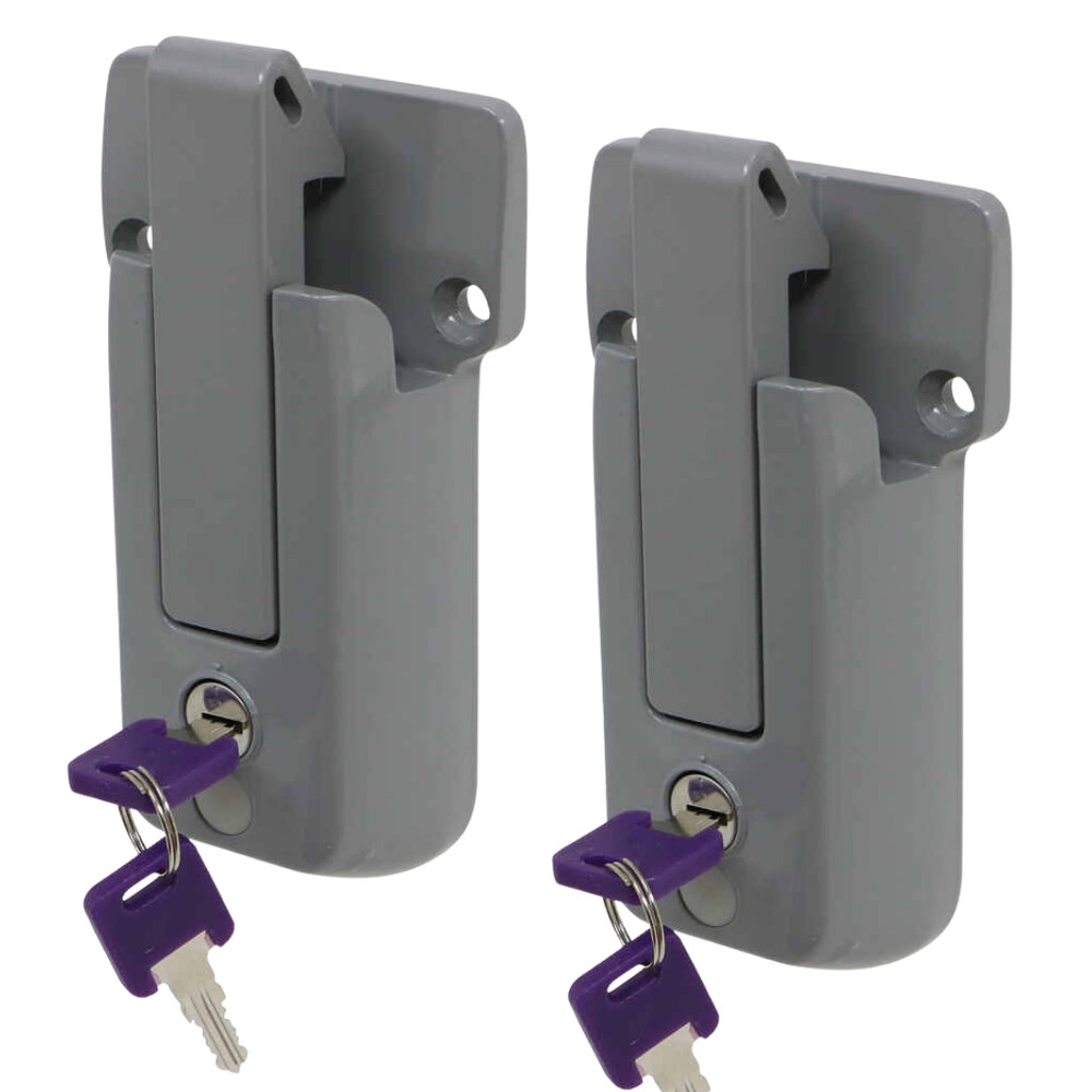 2- KEYED ALIKE Grey Locking Cargo Trailer Cambar Door Latch Vise Lock Cam Bar
