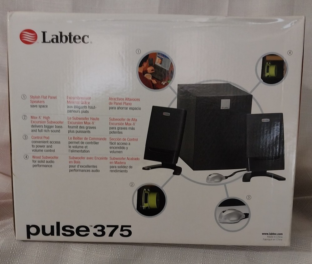 Logitech, Labtec Pulse 375, 3- piece Multimedia speaker System 970103-0403 NIB