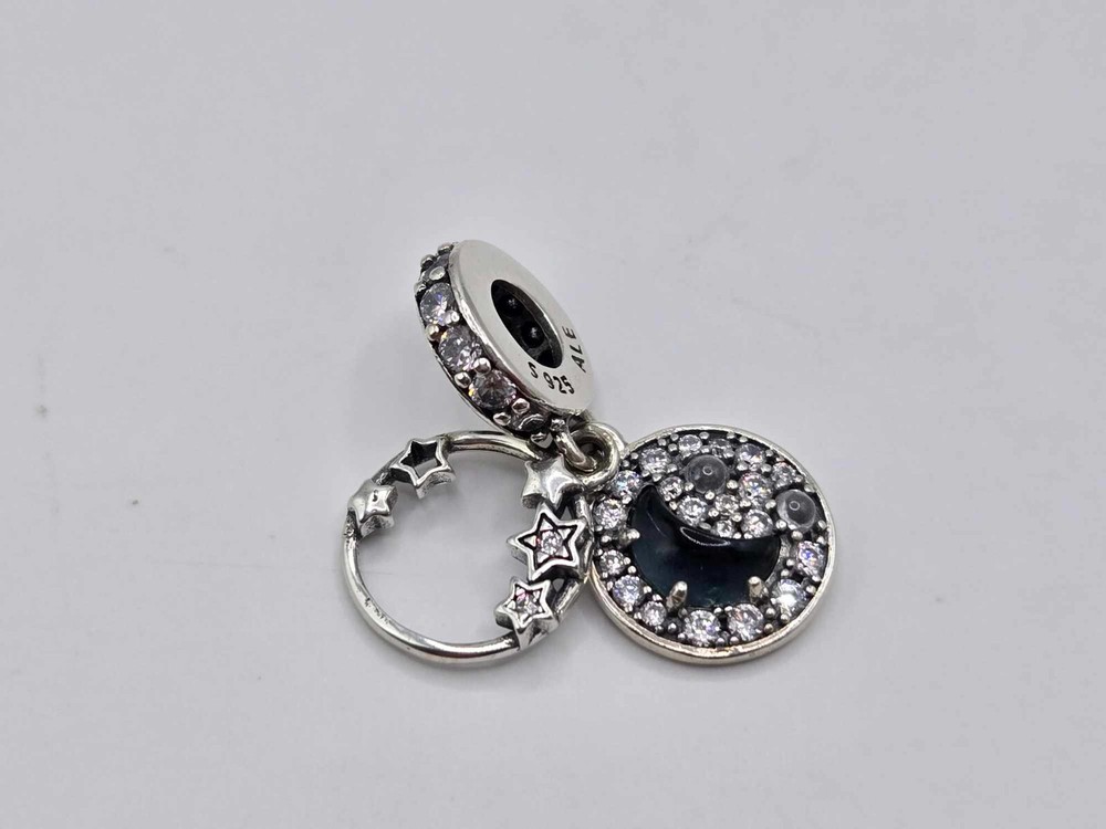 Authentic Pandora Charm Blue Night Sky Crescent Moon & Stars Dangle