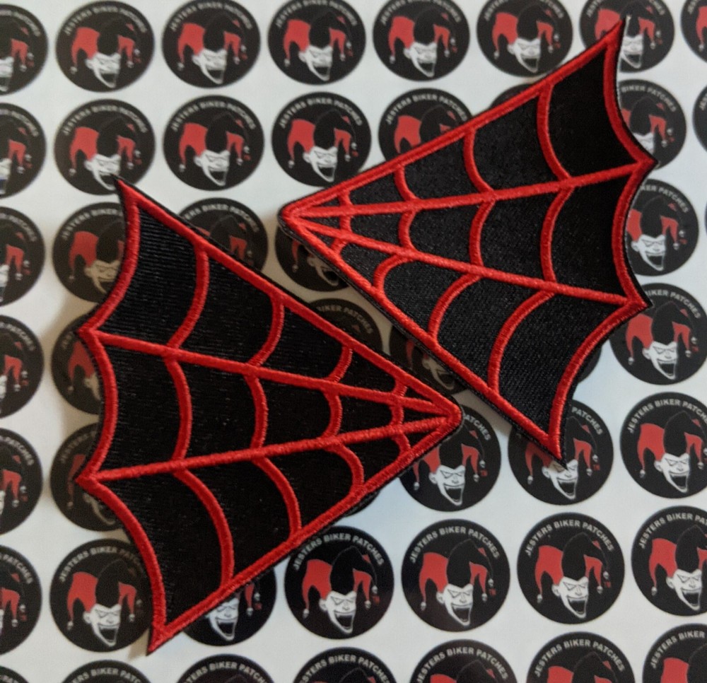 Spider Web Collar Set Red Spider Webs Embroidered Biker Patch