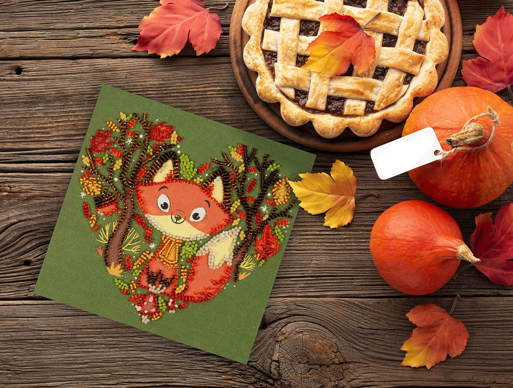 DIY Bead Embroidery Kit Red Fox Beaded stitching needlepoint beadwork
