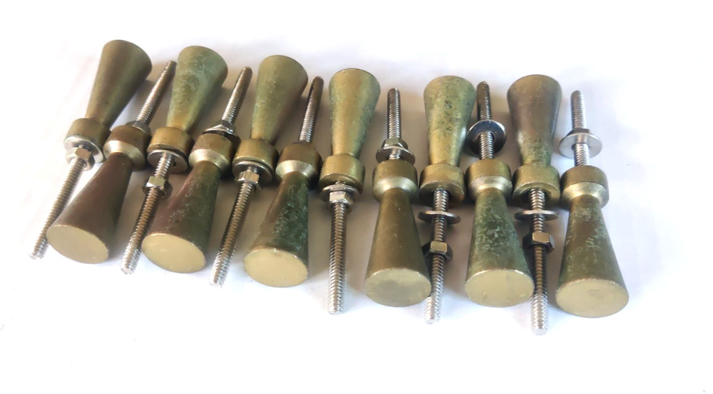 12 Solid Brass Knobs MCM Mid Century Modern Atomic Art Deco Vintage Drawer Pulls