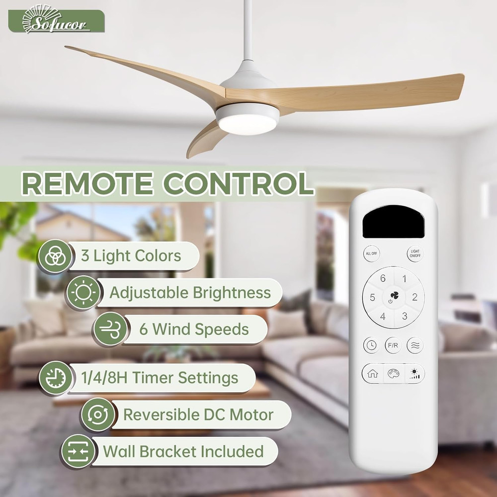 52" Modern Ceiling Fan with Lights & Remote, 6000CFM, Dimmable, Reversible