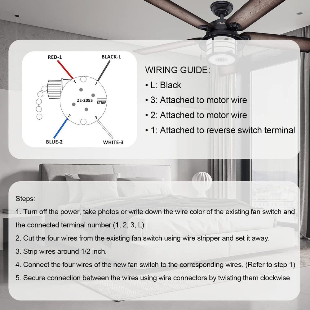 Ceiling Fan Switch 3 Speed 4 Wire Replace Accessories,Compatible with Hunter Fan