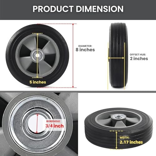 (2-Pack) 8" x 2" Flat Free Solid Rubber Tire 8x2" Solid Tire (3/4"Bearing) 1