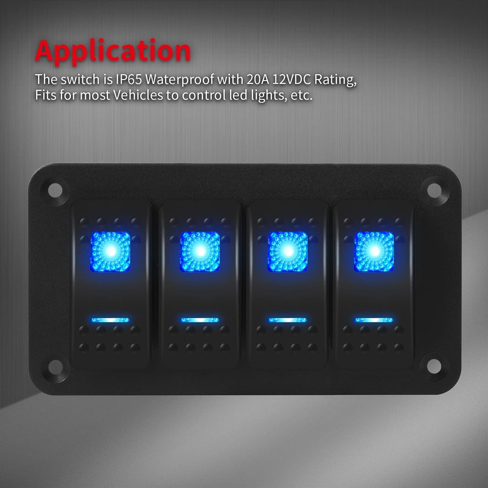 DaierTek UTV Car Rocker Toggle Switch 20A 12V Blue LED Lighted Waterproof Roc...