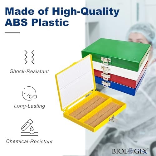 5PCS Plastic Microscope Slide Storage Box, 100-Place Holder with Cork Lining, As
