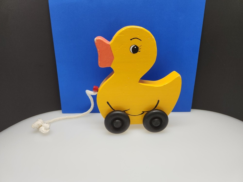 Homemade Rubber Duck Wooden Pull Toy Solid Wood Sturdy