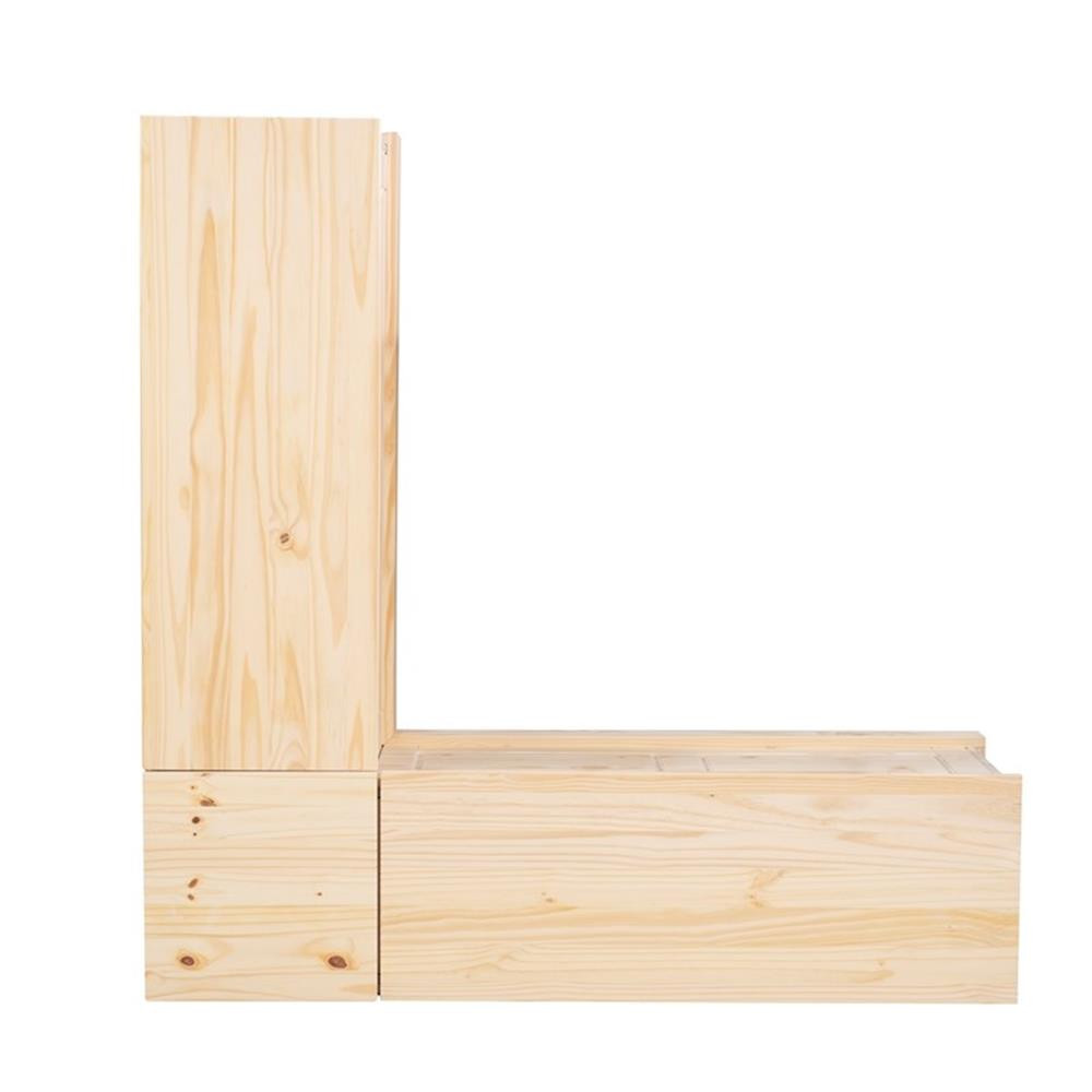 Linon Troyin Rustic Backless Corner Nook with Storage in Solid Unfinished Pine