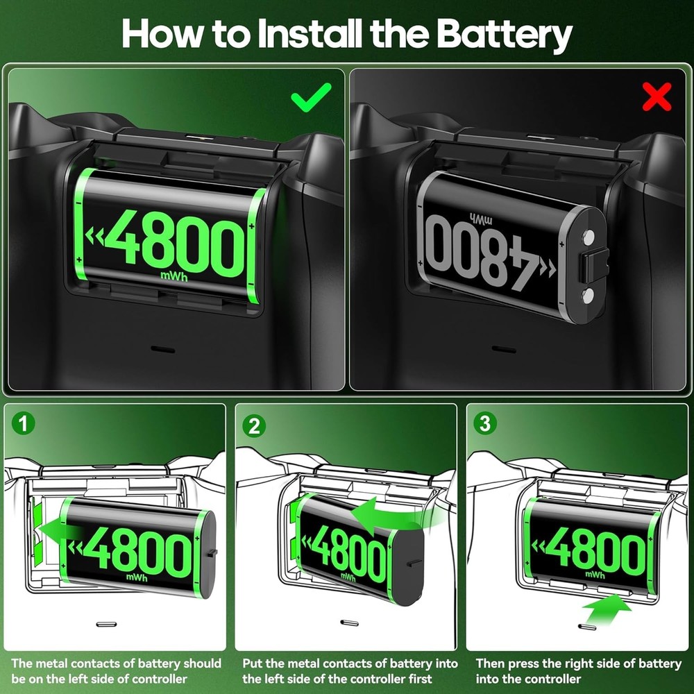 4800mWh Rechargeable Battery Pack for Xbox Controllers