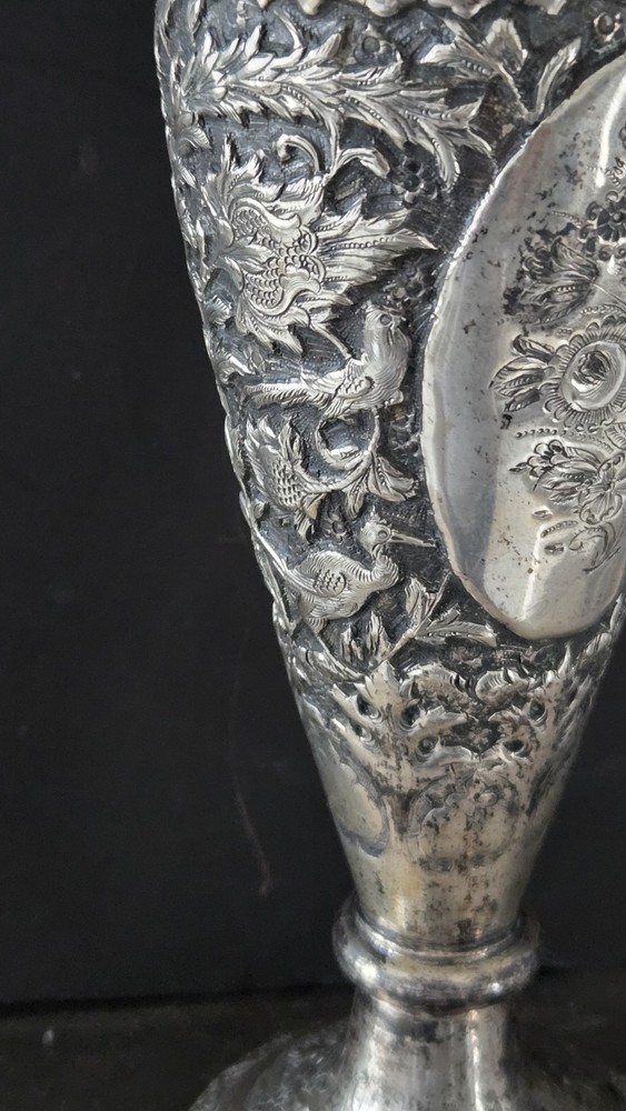 Large Genuine Antique Middle Eastern Solid Silver Vase Tree Of Life Design