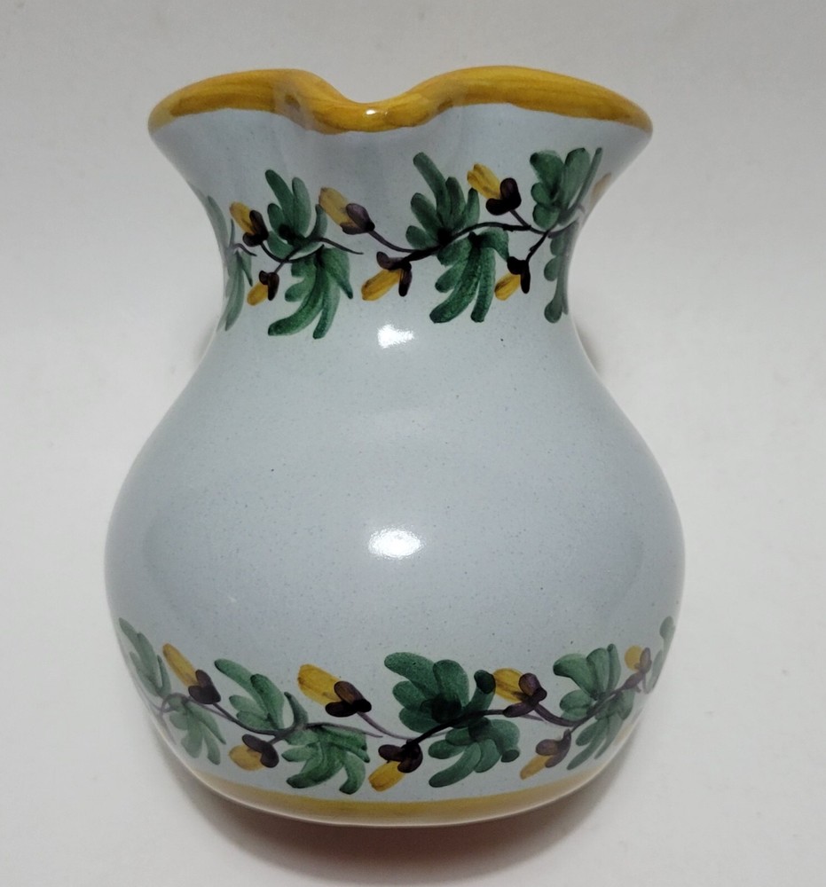 Signed Floral Hand Painted Ceramic Pitcher