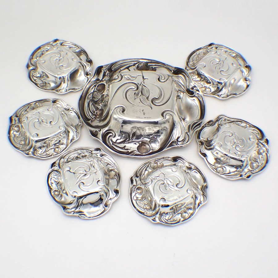 Fruit Design Nut Cups Set of 7 Sterling Silver