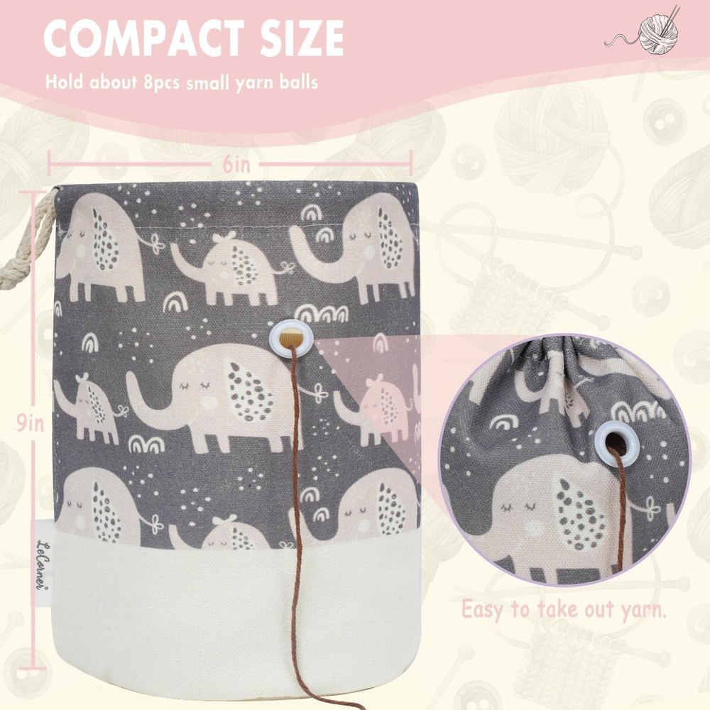Portable Small Crochet Bag Organizer with Drawstring - Adorable Elephant Design