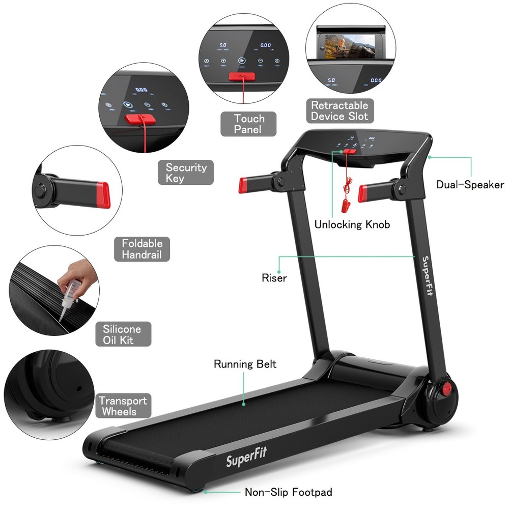 SuperFit 3HP Foldable Electric Treadmill Running Machine Speaker Red