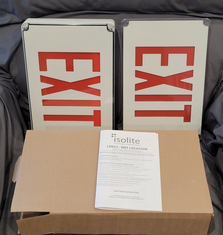 DOUBLE SIDED LED EXIT SIGN - ISOLITE - LPDC2LWACRUWHWHMTEB NEW