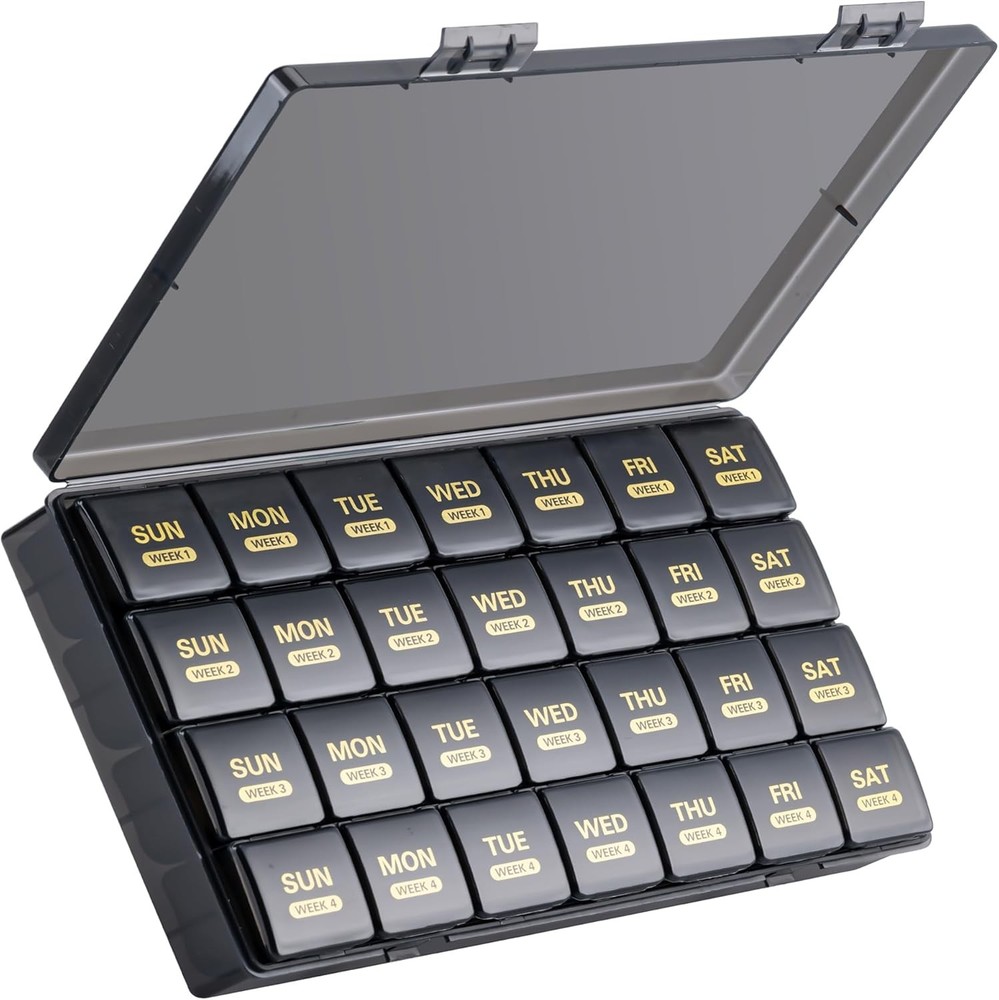 Monthly Pill Organizer 28 Day Dust Proof Case Black