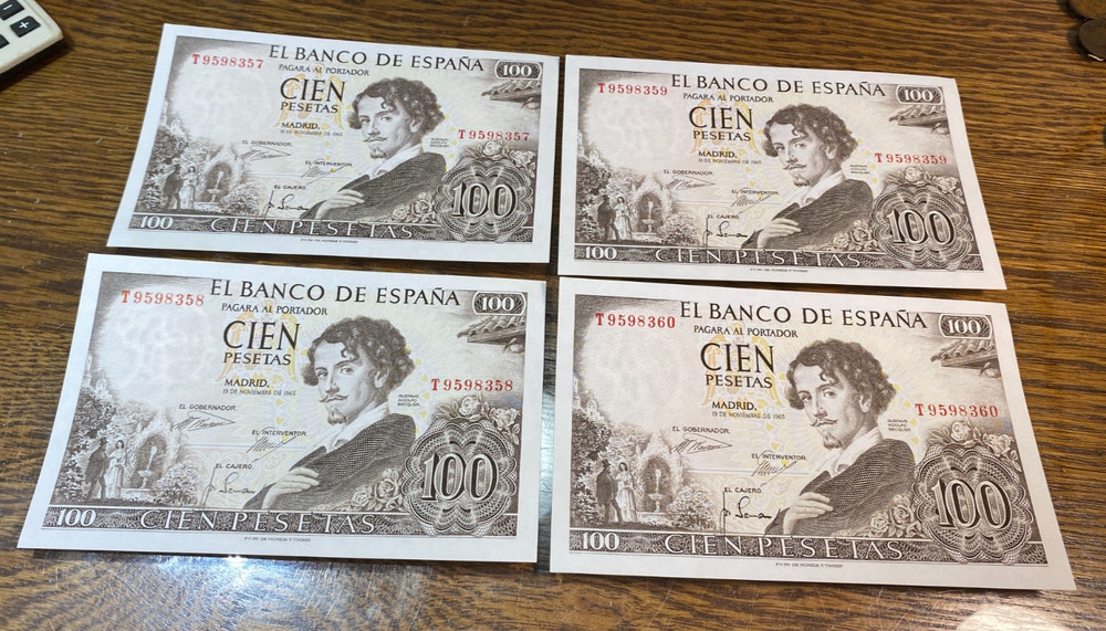 4 Consecutive CU 1965 Spain 100 Pesetas CHRC