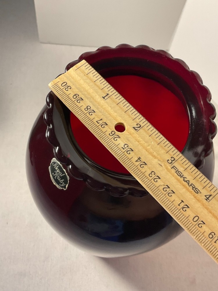 Royal Ruby glass vase decorative scalloped rim