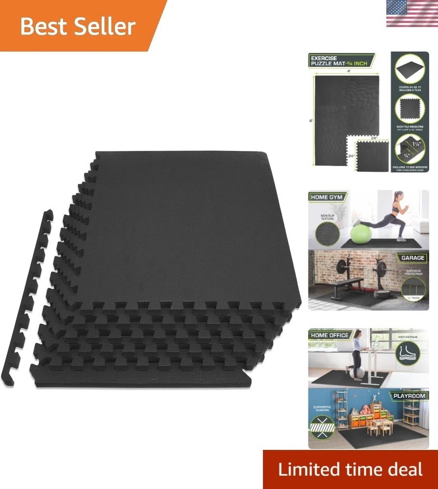 Portable Interlocking Exercise Mats - 3/4 Inch Thick & Water-Resistant Design