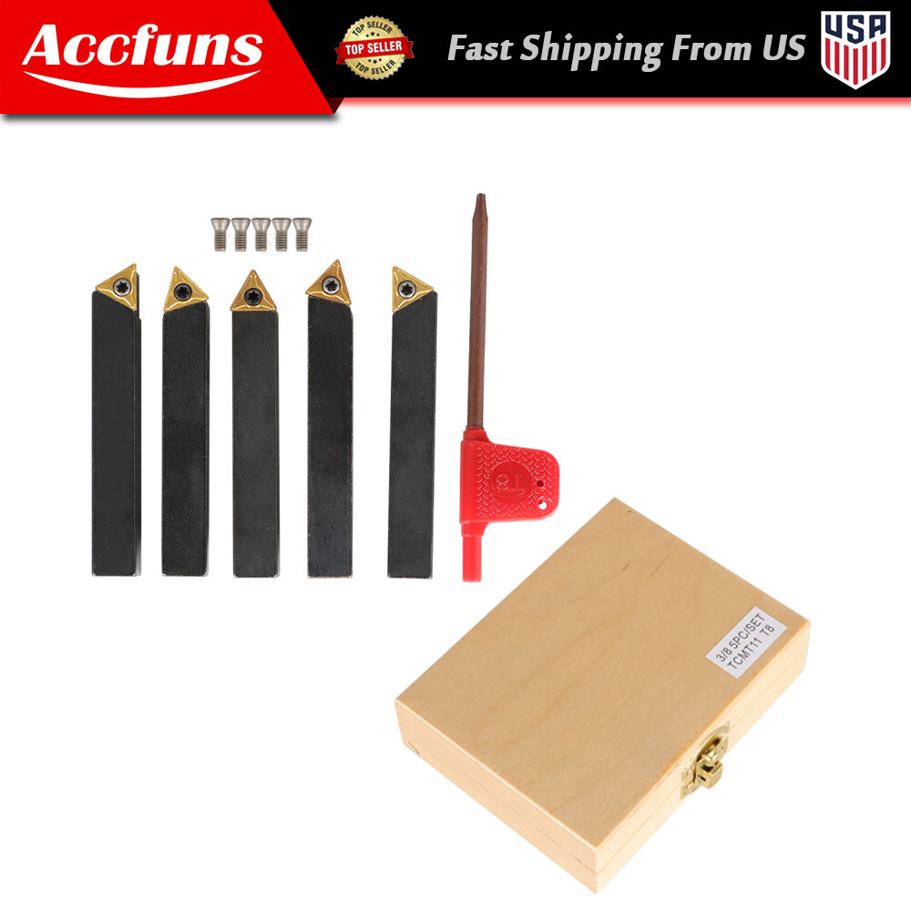 5Pcs 3/8" Lathe Indexable Carbide Insert + Turning Tooling Bit Holder Set