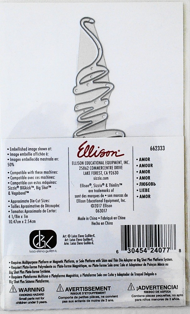 Sizzix Thinlits Luisa Elena Guillen-K AMOR 1 Die New