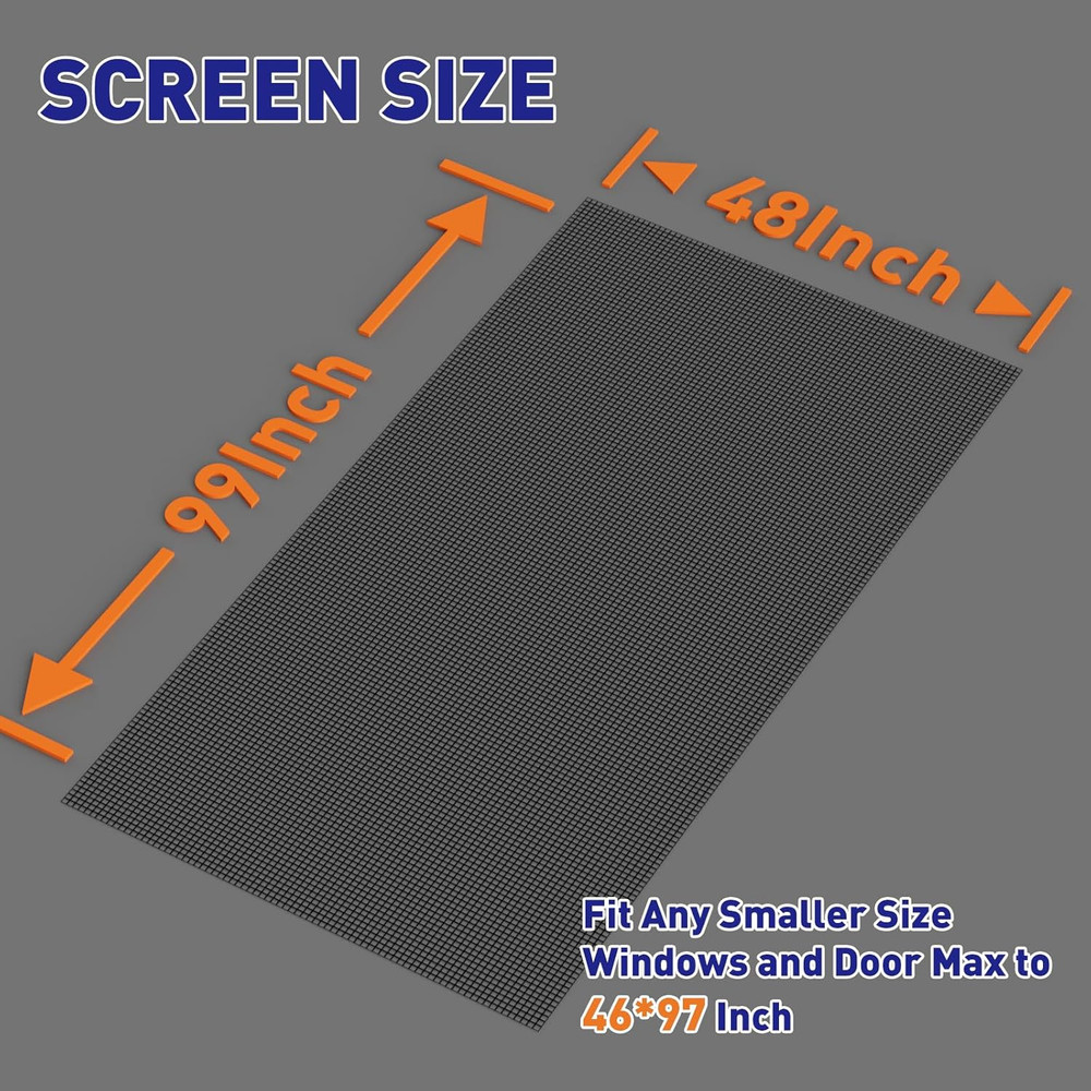 Window Screen Replacement Mesh 48"W X 99"L - DIY Adjustable Polyester Pet Proof