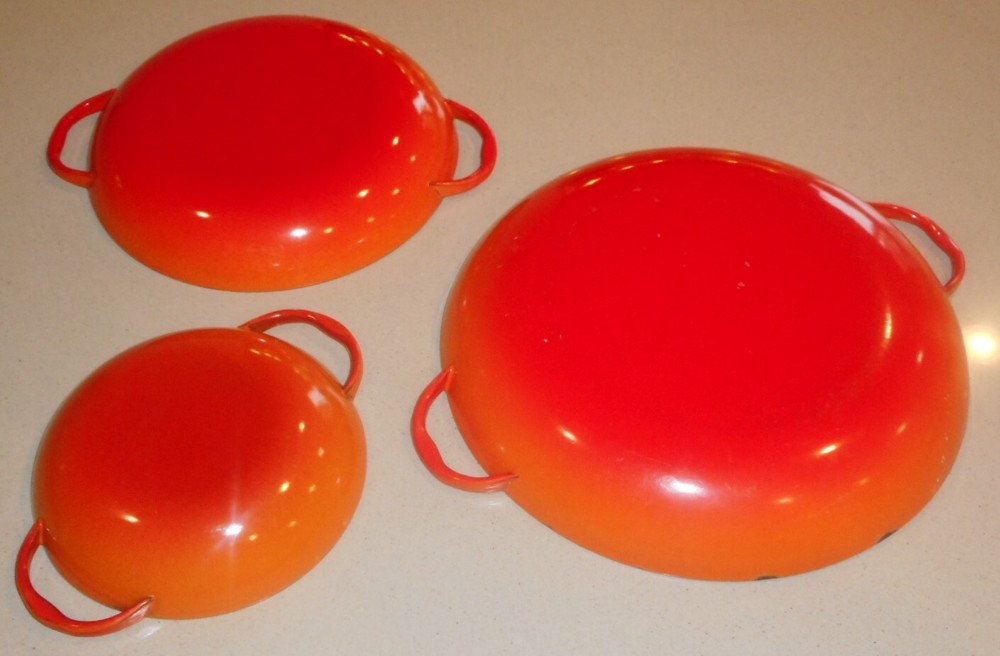 Sauté Pans Orange & White Enamel Set 3 Nesting