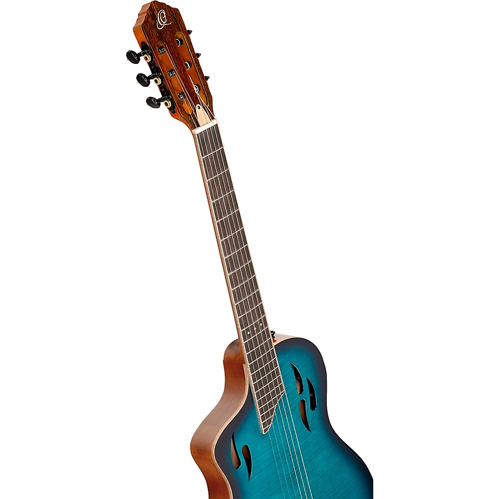 Ortega TourPlayer Deluxe Left-Handed Nylon-String A/E Guitar Blue Burst