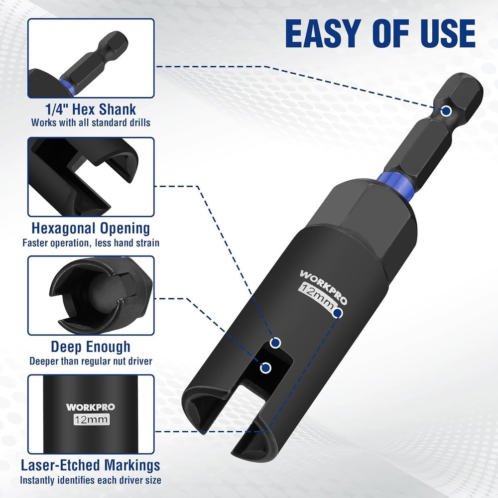 WORKPRO 3PC Power Wing Nut Driver Bit 9-15mm Nut Driver Bit Socket 1/4 Hex Shank