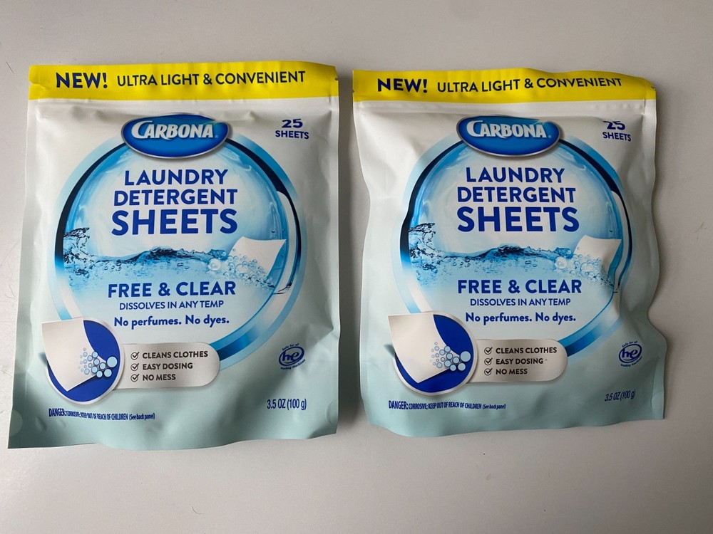Carbona Laundry Detergent Sheets - Free and Clear, 2 Pack - 50 Sheets Total