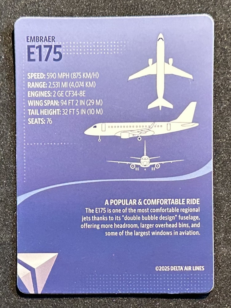 🔥 HOT 2025 Delta Trading Card Embraer E175 Pristine Condition!