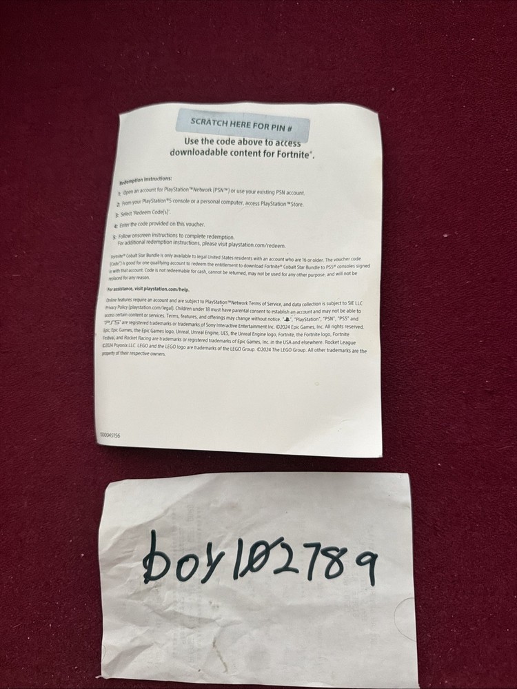 Fortnite Cobalt Star Bundle Code + 1000 V Bucks (Unscratched) PS5 NEW!