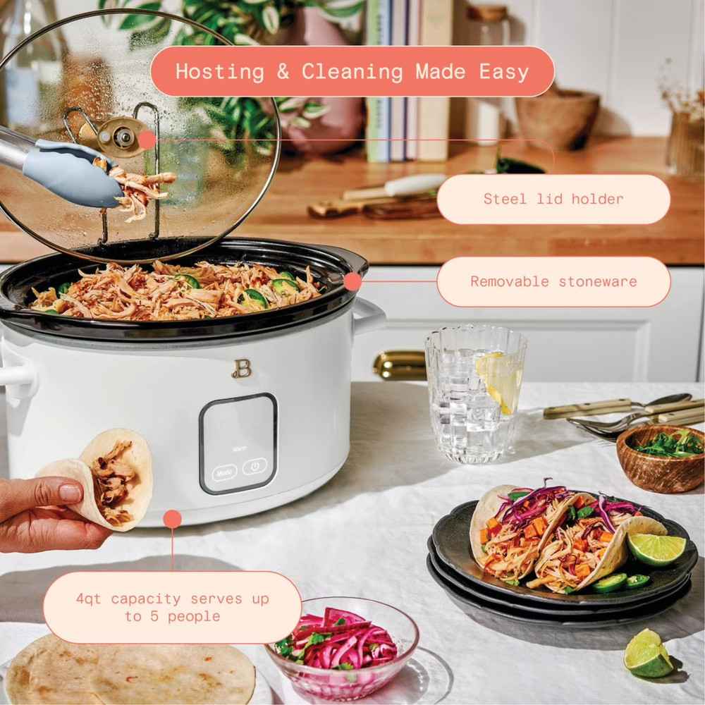 Beautiful 4 Qt Slow Cooker Touch Display Programmable Kitchen Cooker White Icing