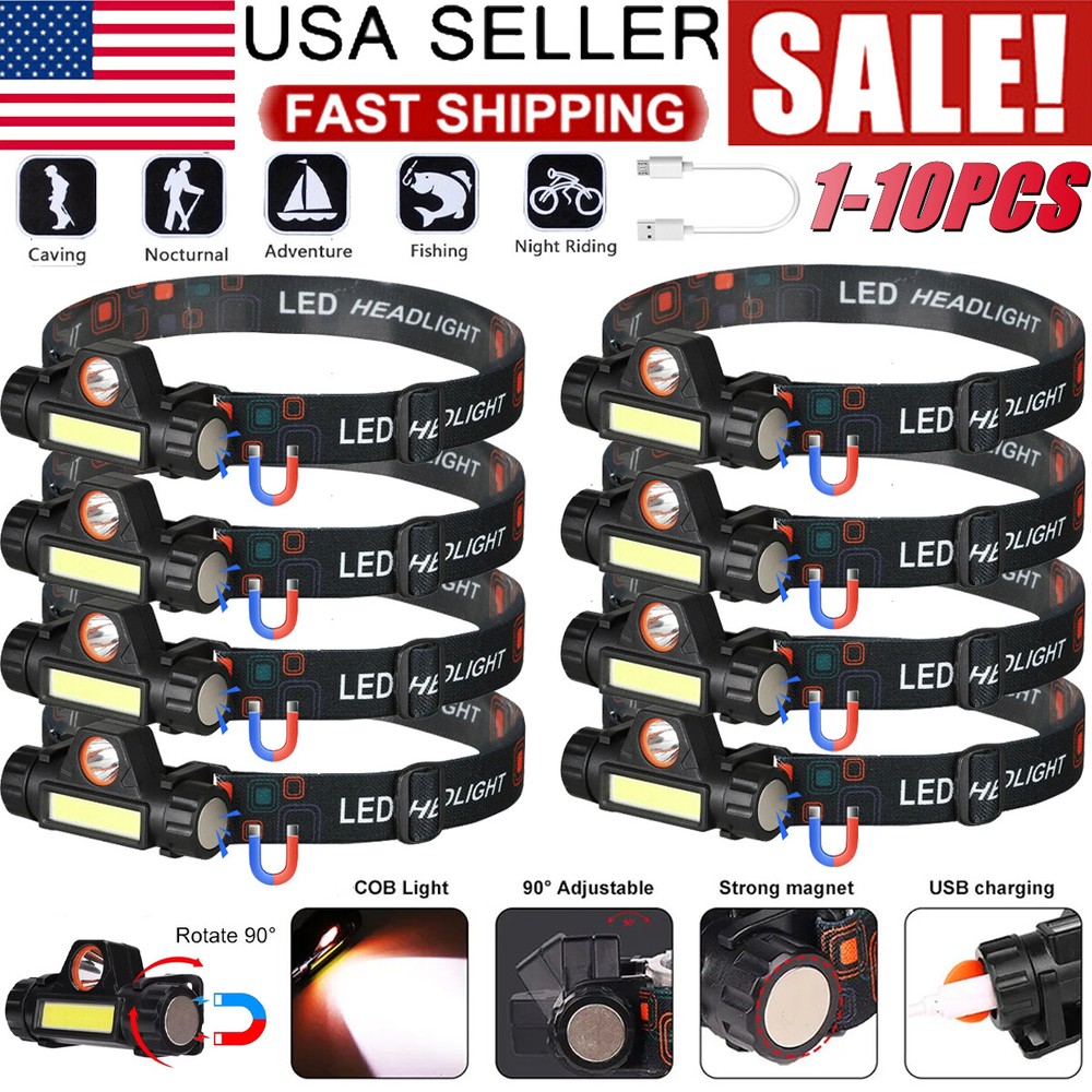 USB Rechargeable Forehead Head Light LED Rotation Waterproof Headlamp Flashlight