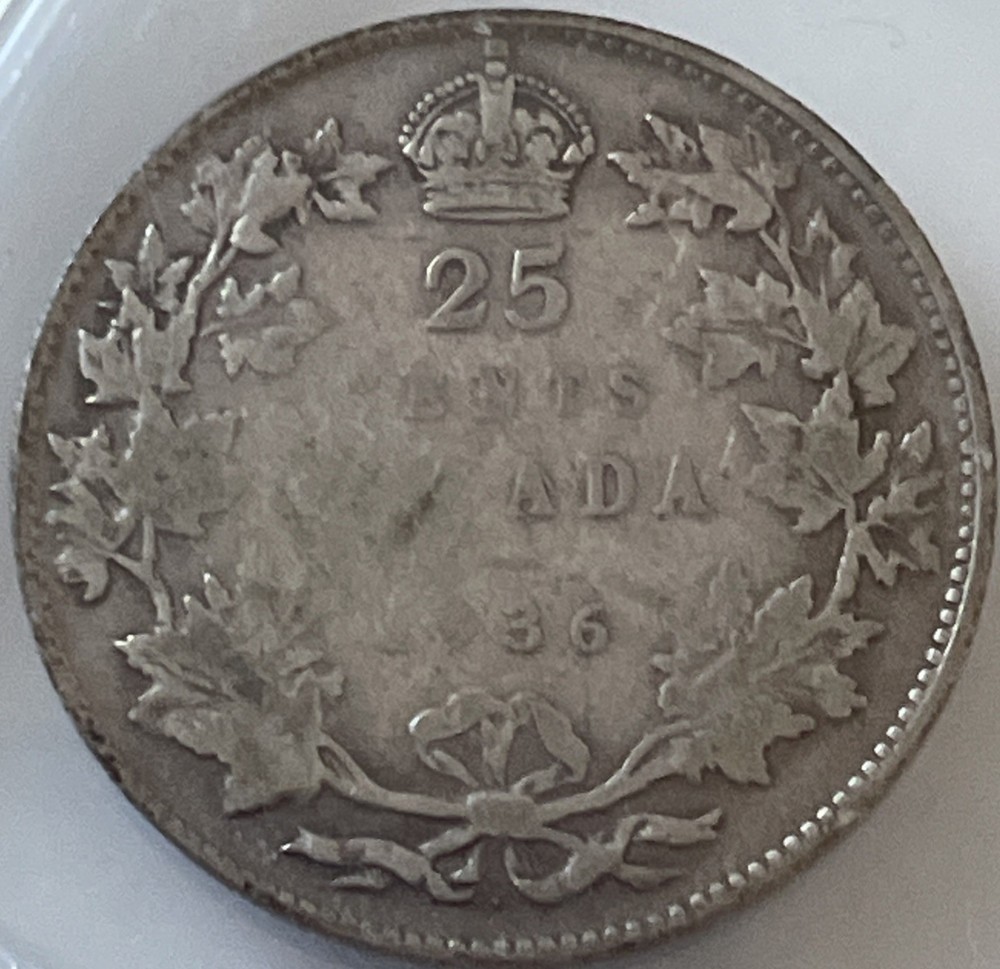 1936 Canada 25C Silver (Dot)