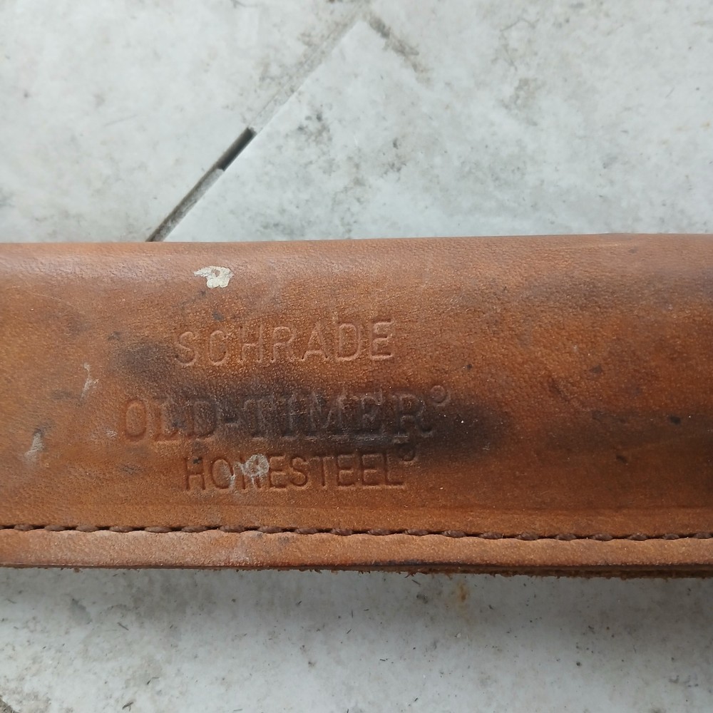 vintage 90s Schrade Old Timer Honesteel complete with leather sheath