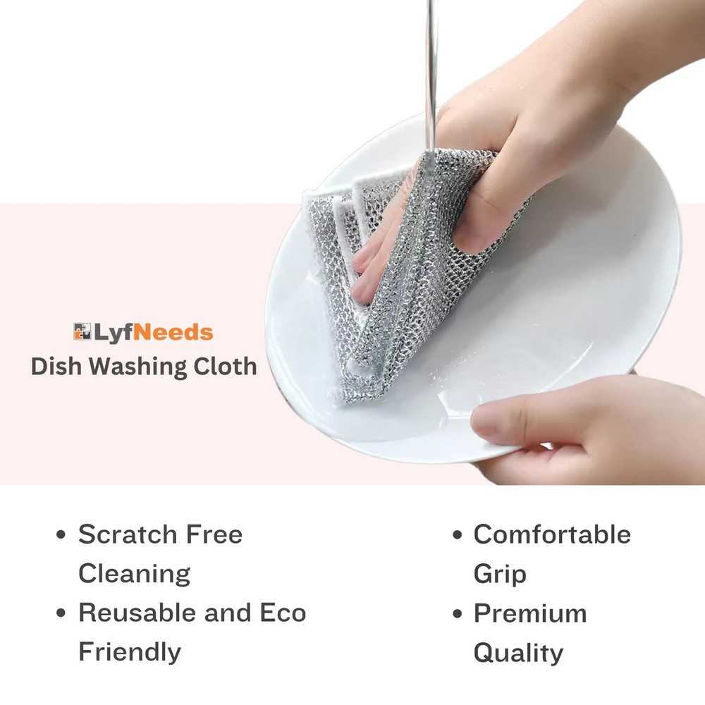 Non Scratch Wire Dishwashing Rag, 8 Pack Double Layer Reusable Wire Dishcloth...