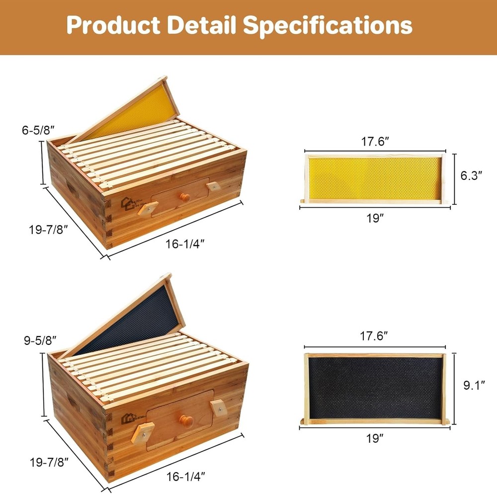 10 Frame Bee Hive Starter Kit 2 Deep 1 Medium Boxes with Windows for Beekeepers