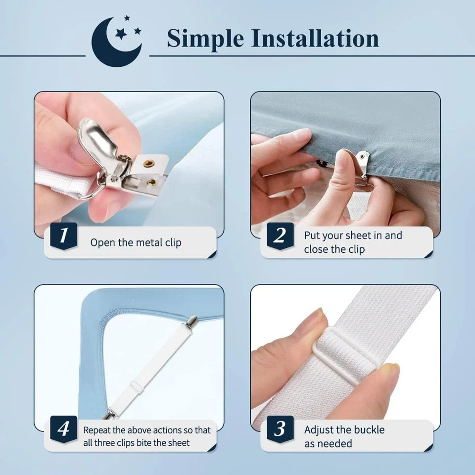 Bed Sheet Straps, Sopito Adjustable Elastic Fitted Sheet Corner Holders Straps t