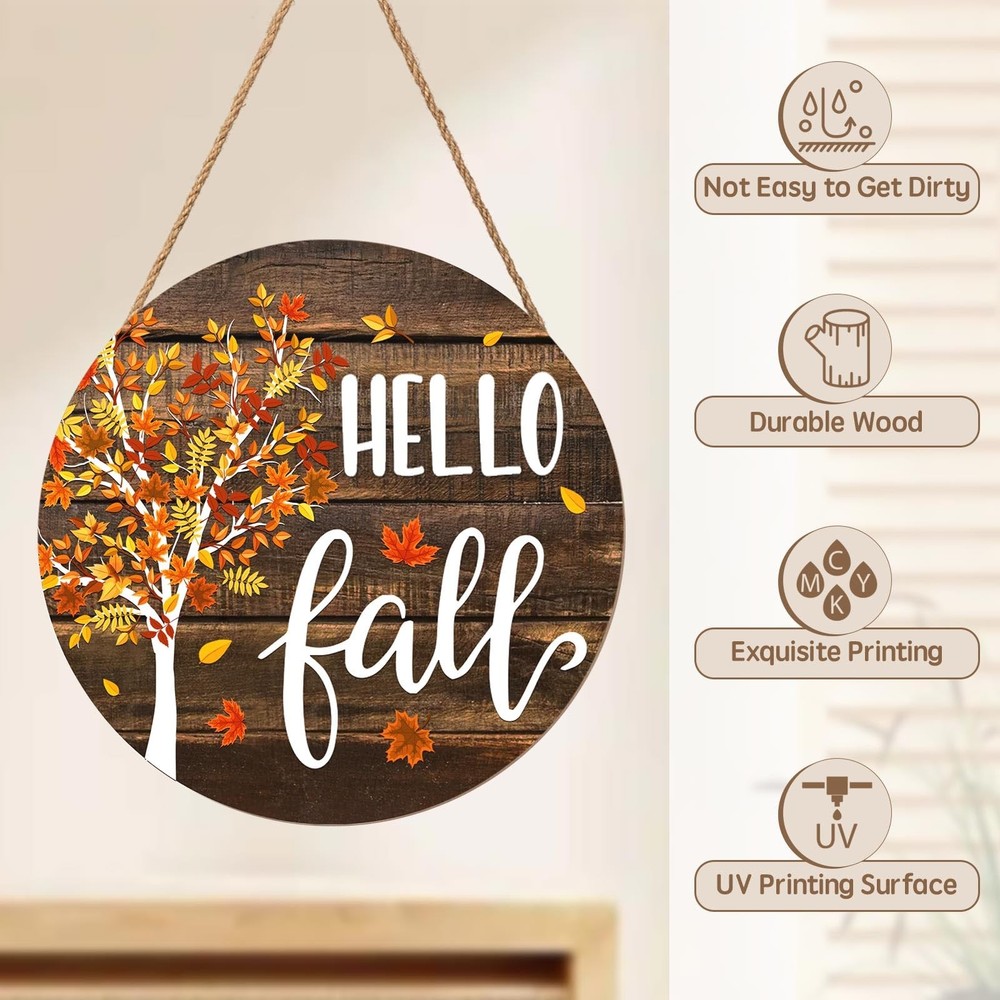 Hello Fall Wreath for Front Door Tree 12"L x 12"W, Maple