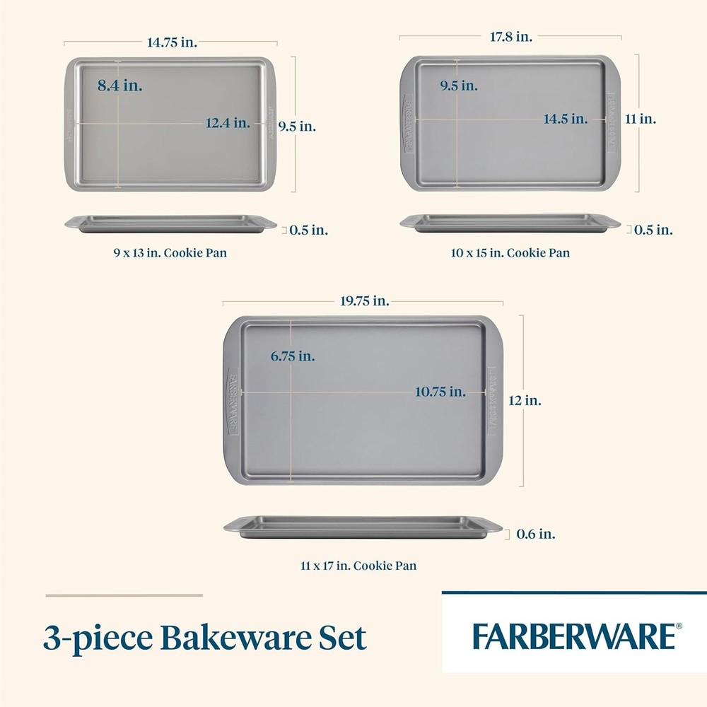 Nonstick Bakeware 3-Piece Cookie Pan Set Gray