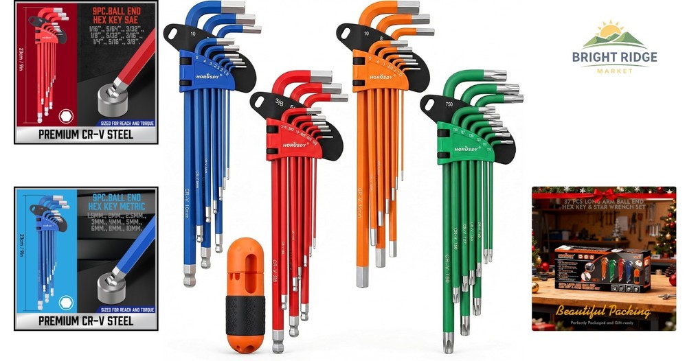 Color-Coded Hex and Torx Key Set with 9PCS Each for Easy Size Identification